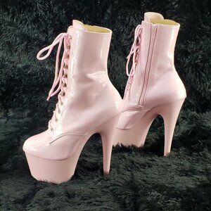 Baby Pink Patent Platform 7" Heel Ankle Boots